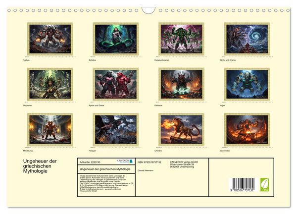 Produktbild: Ungeheuer der griechischen Mythologie (Wandkalender 2027 DIN A3 quer), CALVENDO Monatskalender