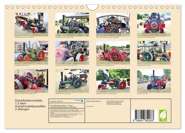 Produktbild: Dampftraktormodelle 1:3 beim Dampfmodellbautreffen in Bisingen (Wandkalender 2026 DIN A4 quer), CALVENDO Monatskalender