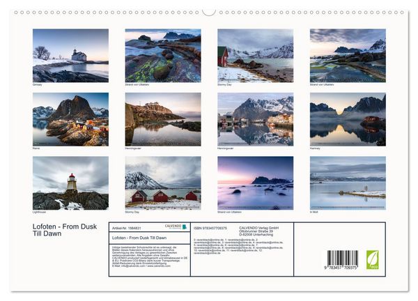 Produktbild: Lofoten - From Dusk Till Dawn (hochwertiger Premium Wandkalender 2026 DIN A2 quer), Kunstdruck in Hochglanz