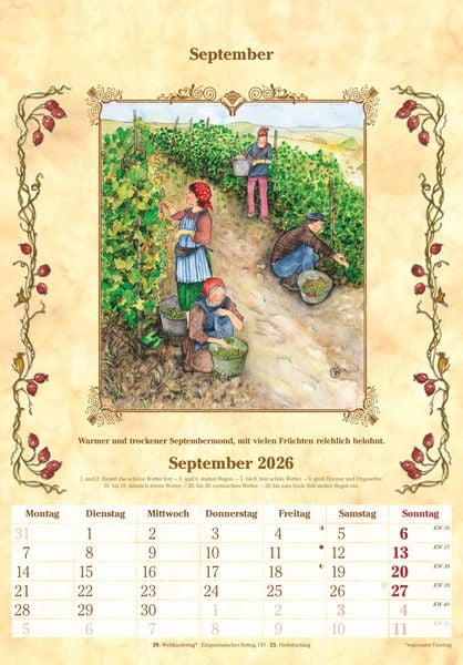 Produktbild: Bauernkalender 2026 - Bildkalender 23,7x34 cm - mit Wetterprognosen, Bauernregeln und liebevollen Illustrationen - Wandkalender - Alpha Edition