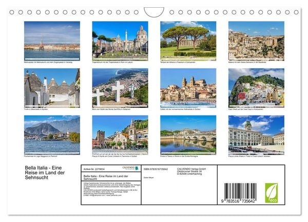 Produktbild: Bella Italia - Eine Reise im Land der Sehnsucht (Wandkalender 2026 DIN A4 quer), CALVENDO Monatskalender