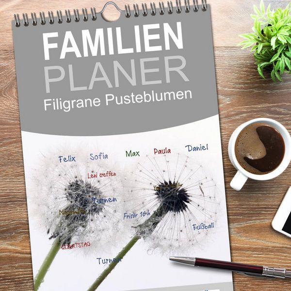 Produktbild: Familienplaner 2026 - Filigrane Pusteblumen / Geburtstagskalender mit 5 Spalten (Wandkalender, 21 x 45 cm) CALVENDO