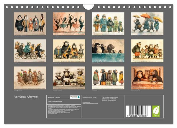 Produktbild: Verr&uuml;ckte Affenwelt (Wandkalender 2026 DIN A4 quer), CALVENDO Monatskalender