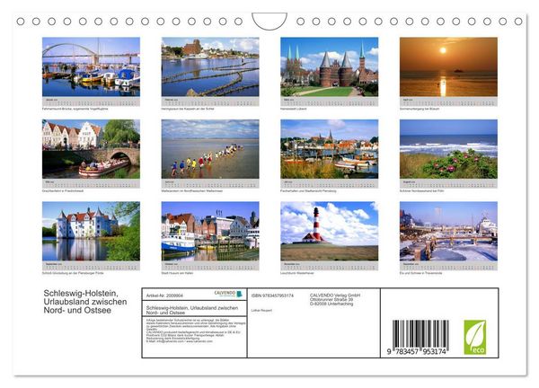 Produktbild: Schleswig-Holstein, Urlaubsland zwischen Nord- und Ostsee (Wandkalender 2026 DIN A4 quer), CALVENDO Monatskalender
