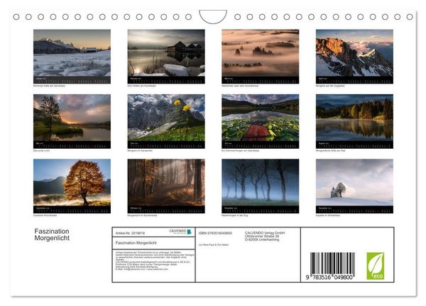Produktbild: Faszination Morgenlicht (Wandkalender 2026 DIN A4 quer), CALVENDO Monatskalender
