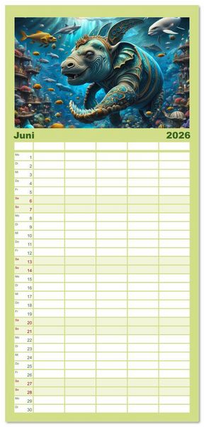 Produktbild: Familienplaner 2026 - Verborgene Welten: Arkanum der mystischen Tierwesen mit 5 Spalten (Wandkalender, 21 x 45 cm) CALVENDO