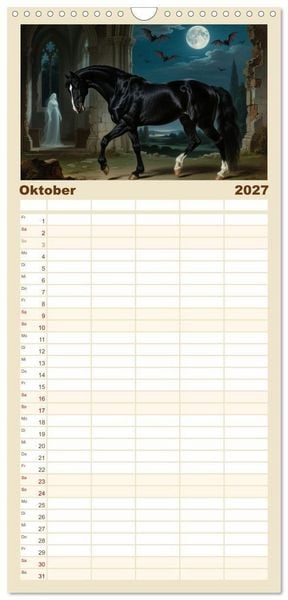Produktbild: Familienplaner 2027 - Pferdegem&auml;lde, inspiriert von den Alten Meistern mit 5 Spalten (Wandkalender, 21 x 45 cm) CALVENDO