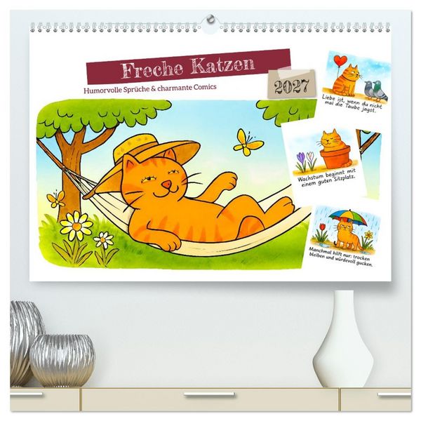 Produktbild: Freche Katzen - Humorvolle Spr&uuml;che und charmante Comics (hochwertiger Premium Wandkalender 2027 DIN A2 quer), Kunstdruck in Hochglanz