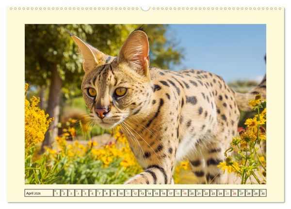 Produktbild: Savannah Katzen. Exotische Wildsch&ouml;nheiten im Naturgarten (Wandkalender 2026 DIN A2 quer), CALVENDO Monatskalender