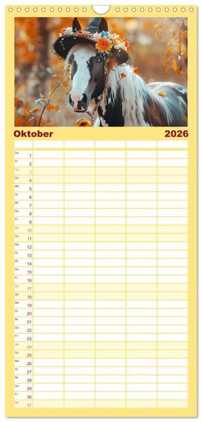 Produktbild: Familienplaner 2026 - Pferde-Fashion. Modische Highlights auf Hufen mit 5 Spalten (Wandkalender, 21 x 45 cm) CALVENDO