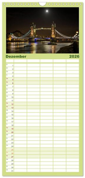 Produktbild: Familienplaner 2026 - Wundervolles London mit 5 Spalten (Wandkalender, 21 x 45 cm) CALVENDO