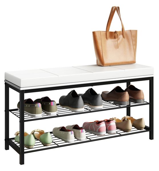 Produktbild: Metall Holz Sitzbank Schuhregal Schuhbank Taliro