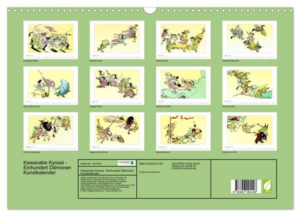 Produktbild: Kawanabe Kyosai - Einhundert D&auml;monen Kunstkalender (Wandkalender 2026 DIN A3 quer), CALVENDO Monatskalender