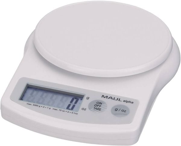 Maul MAULalpha 1645002 Briefwaage Wägebereich (max.) 5 kg Ablesbarkeit 1 g batteriebetrieben Weiß