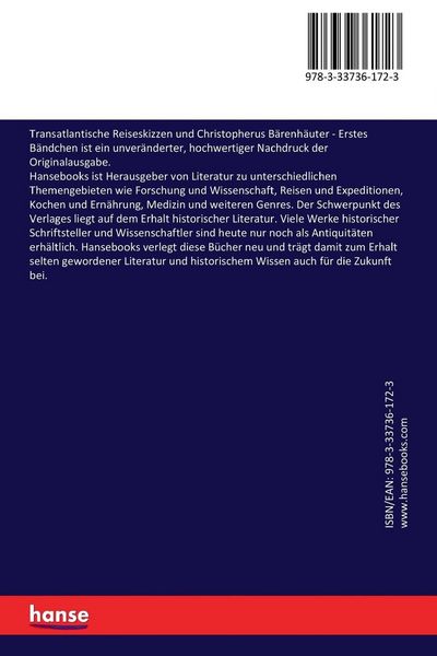 Produktbild: Transatlantische Reiseskizzen und Christopherus B&auml;renh&auml;uter