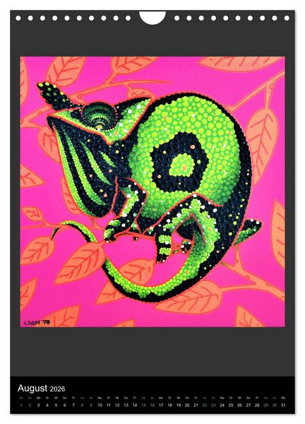 Produktbild: Acrylic paintings - Pfeilgiftfr&ouml;sche und Cham&auml;leons (Wandkalender 2026 DIN A4 hoch), CALVENDO Monatskalender