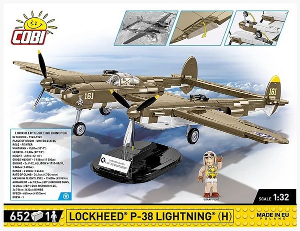 Produktbild: COBI Historical Collection 5763 - Lockheed P-38 Lightning (H), WWII, WWII, Bausatz 1:32, 650 Klemmbausteine/1 Figur