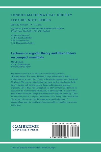 Produktbild: Lectures on Ergodic Theory and Pesin Theory on Compact Manifolds