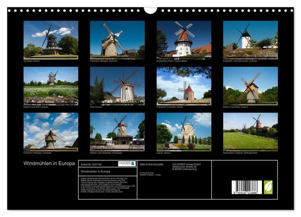 Produktbild: Windm&uuml;hlen in Europa (Wandkalender 2026 DIN A3 quer), CALVENDO Monatskalender