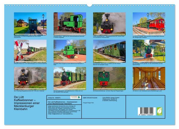 Produktbild: De L&uuml;tt Kaffeebrenner &ndash; Impressionen einer Mecklenburger Kleinbahn (hochwertiger Premium Wandkalender 2026 DIN A2 quer), Kunstdruck in Hochglanz