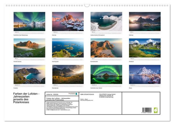 Produktbild: Farben der Lofoten - Jahreszeiten jenseits des Polarkreises (Wandkalender 2026 DIN A2 quer), CALVENDO Monatskalender