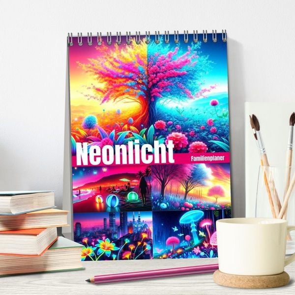 Produktbild: Neonlicht Familienplaner (Tischkalender 2026 DIN A5 hoch), CALVENDO Monatskalender