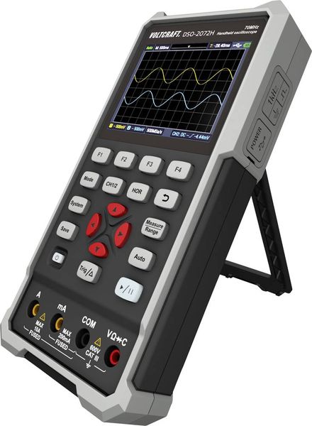 Produktbild: VOLTCRAFT DSO-2072H Hand-Oszilloskop 70 MHz 2-Kanal 250 MSa/s 8 kpts 8 Bit Handger&auml;t, Funktionsgenerator, Multimeter-Funktionen 1 St.