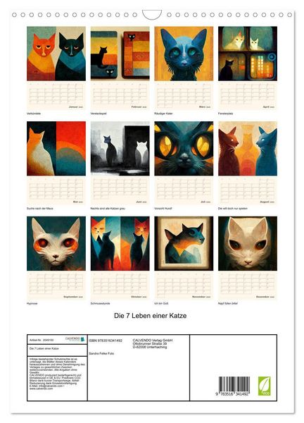 Produktbild: Die 7 Leben einer Katze (Wandkalender 2026 DIN A3 hoch), CALVENDO Monatskalender