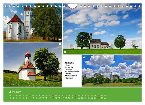 Produktbild: Kirchen und Kapellen als Ausflugsziele (Wandkalender 2026 DIN A4 quer), CALVENDO Monatskalender