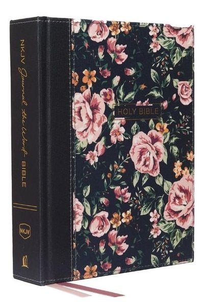 Produktbild: NKJV, Journal the Word Bible, Cloth Over Board, Gray Floral, Red Letter Edition, Comfort Print