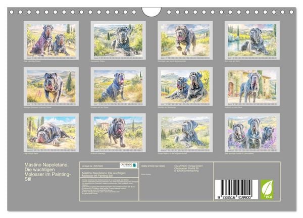 Produktbild: Mastino Napoletano. Die wuchtigen Molosser im Painting-Stil (Wandkalender 2026 DIN A4 quer), CALVENDO Monatskalender