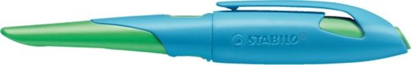 Produktbild: STABILO Ergonomischer Schulfüller für Linkshänder mit Anfänger-Feder A -   EASYbirdy in himmelblau/grasgrün - Einzelstift - inklusive Patrone
