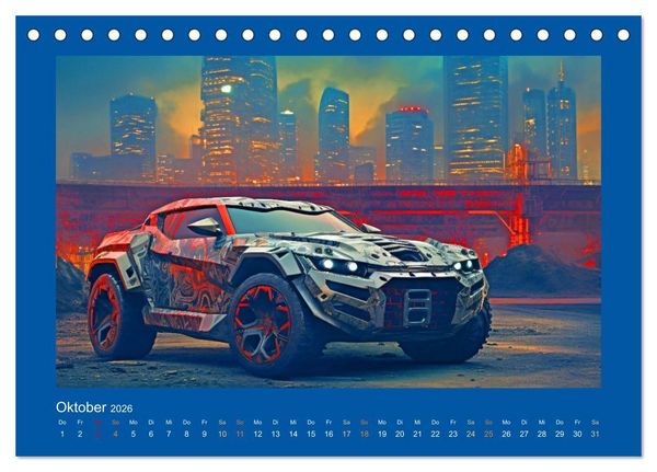 Produktbild: Zukunftsvisionen auf R&auml;dern - Dystopische Fahrzeuge (Tischkalender 2026 DIN A5 quer), CALVENDO Monatskalender