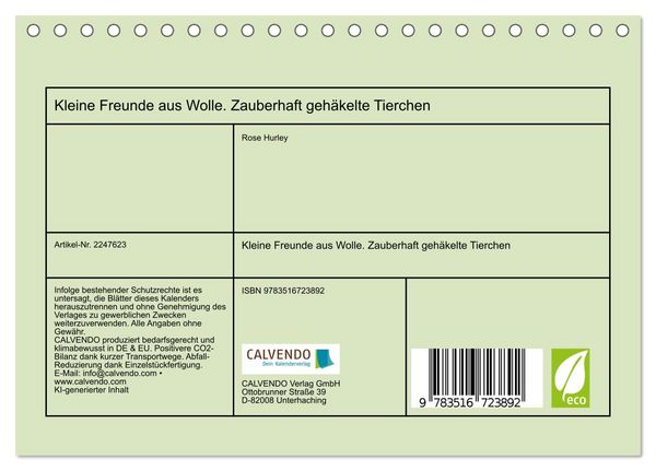 Produktbild: Kleine Freunde aus Wolle. Zauberhaft geh&auml;kelte Tierchen (Tischkalender 2026 DIN A5 quer), CALVENDO Monatskalender