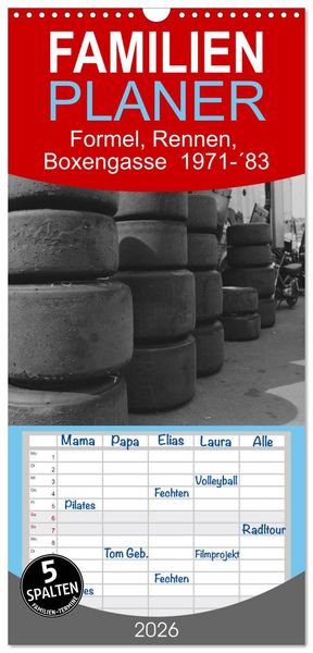 Produktbild: Familienplaner 2026 - Formel, Rennen, Boxengasse 1971-&acute;83 mit 5 Spalten (Wandkalender, 21 x 45 cm) CALVENDO