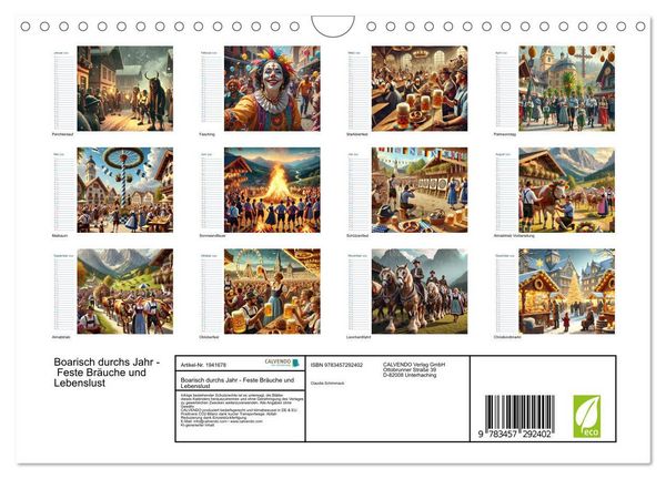 Produktbild: Boarisch durchs Jahr - Feste Br&auml;uche und Lebenslust (Wandkalender 2026 DIN A4 quer), CALVENDO Monatskalender