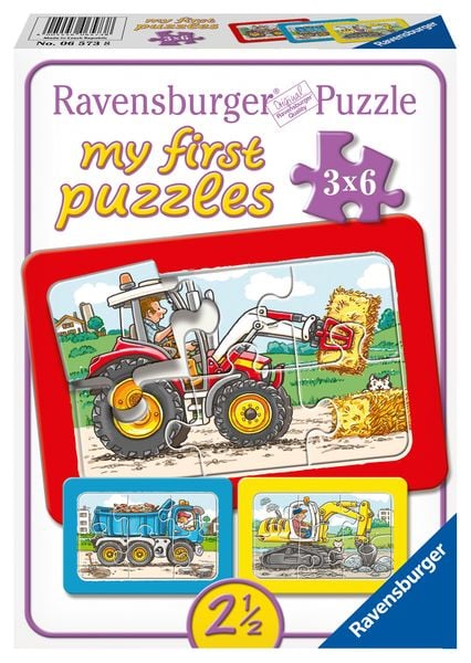 Puzzle Ravensburger Bagger, Traktor und Kipplade 3 X 6 Teile