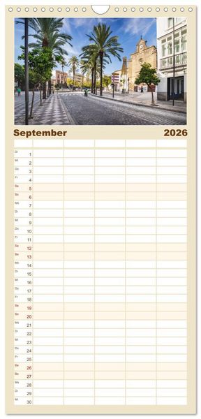 Produktbild: Familienplaner 2026 - Jerez de la Frontera - Heimatstadt des Sherry mit 5 Spalten (Wandkalender, 21 x 45 cm) CALVENDO