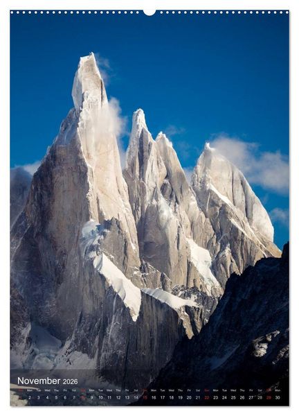 Produktbild: Majestic Mountains Cerro Torre & Fitzroy Patagonia / UK-Version (High Quality Premium Wall Calendar 2026 DIN A2 portrait),CALVENDO 12 Month Wall Calendar