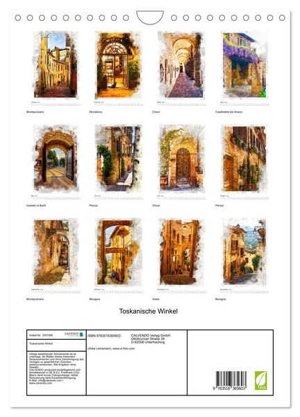 Produktbild: Toskanische Winkel (Wandkalender 2026 DIN A4 hoch), CALVENDO Monatskalender