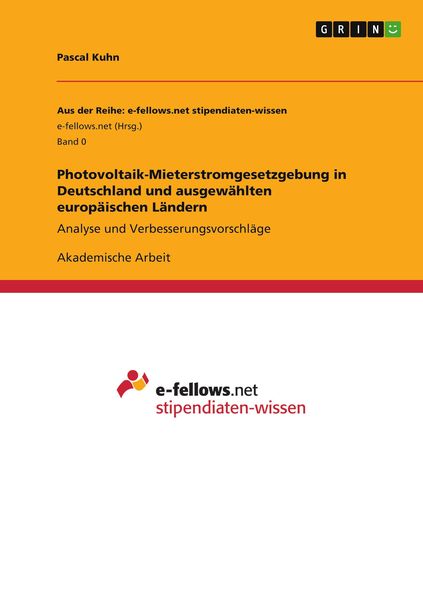 Produktbild: Photovoltaik-Mieterstromgesetzgebung in Deutschland und ausgew&auml;hlten europ&auml;ischen L&auml;ndern