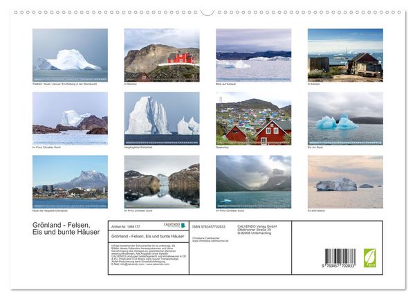 Produktbild: Gr&ouml;nland - Felsen, Eis und bunte H&auml;user (hochwertiger Premium Wandkalender 2026 DIN A2 quer), Kunstdruck in Hochglanz