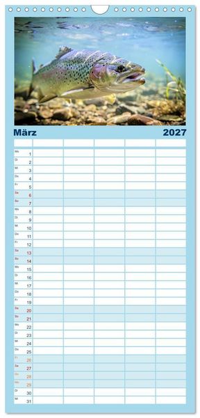 Produktbild: Familienplaner 2027 - Forellen im Fluss mit 5 Spalten (Wandkalender, 21 x 45 cm) CALVENDO