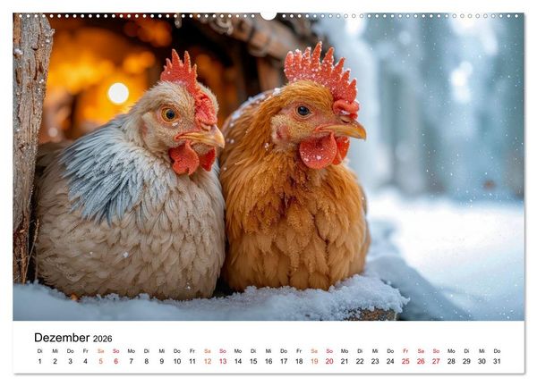 Produktbild: H&uuml;hner - gefiedert durchs Jahr (hochwertiger Premium Wandkalender 2026 DIN A2 quer), Kunstdruck in Hochglanz