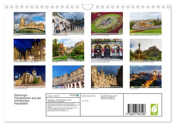 Produktbild: Edinburgh - Impressionen aus der schottischen Hauptstadt (Wandkalender 2026 DIN A4 quer), CALVENDO Monatskalender