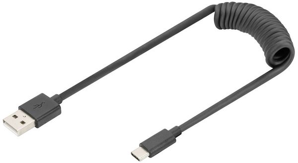 Digitus USB-Kabel USB 2.0 USB-A Stecker, USB-C® Stecker 1.00m Schwarz beidseitig verwendbarer Stecker, doppelt geschirmt