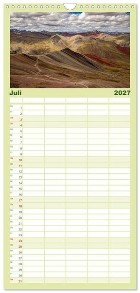 Produktbild: Familienplaner 2027 - Palccoyo - Der neue Rainbow Mountain in Peru mit 5 Spalten (Wandkalender, 21 x 45 cm) CALVENDO