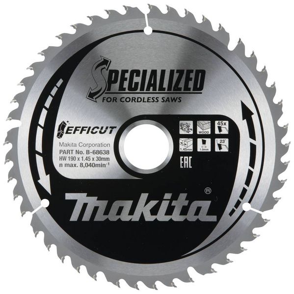 Produktbild: Makita B-68638 Kreiss&auml;geblatt 190 x 30 x 1.45mm Z&auml;hneanzahl: 45 1St.