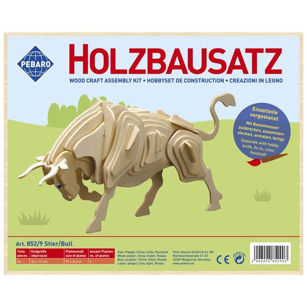 Produktbild: PEBARO 852/9 - Holzbausatz Stier, 44 Teile, Holzkonstruktion zum Zusammenstecken