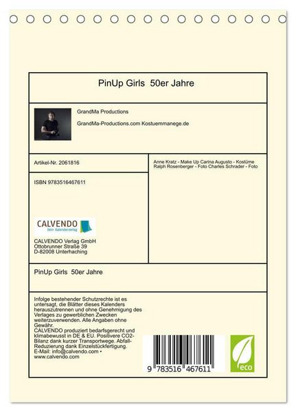 Produktbild: PinUp Girls 50er Jahre (Tischkalender 2026 DIN A5 hoch), CALVENDO Monatskalender